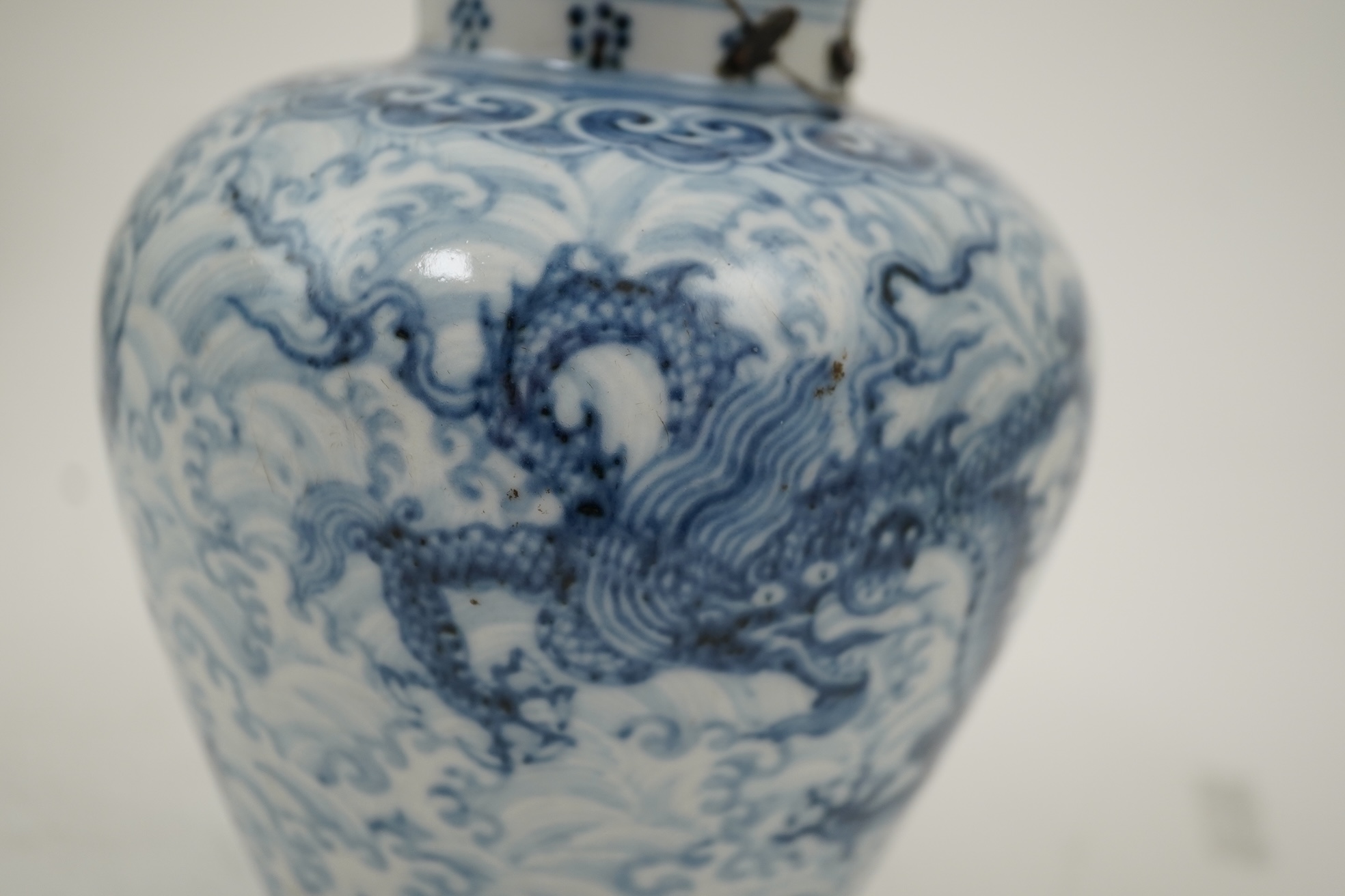 A Chinese blue and white 'dragon' vase, probably Qing dynasty